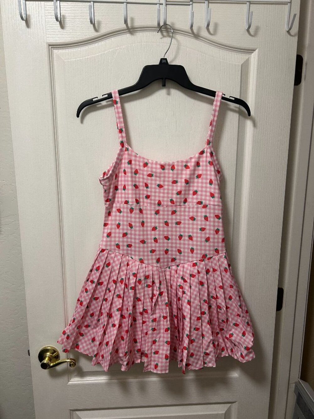 Peach Love California Strawberry Pink Gingham Workout Dress, Size L